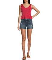 Moa Moa Sleeveless Tie Shoulder Rib Knit Tank Top