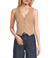 Moa Moa Coordinating Sleeveless V-Neck Button Front Vest