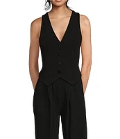 Moa Moa Coordinating Sleeveless V-Neck Button Front Vest