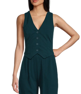 Moa Moa Coordinating Sleeveless V-Neck Button Front Vest