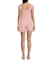 Moa Moa Square Neck Cap Sleeve Smocked A-Line Romper