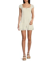 Moa Moa Square Neck Cap Sleeve Smocked A-Line Romper