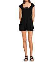 Moa Moa Square Neck Cap Sleeve Smocked A-Line Romper