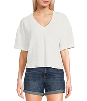 Moa Moa Striped V-Neck Short Sleeve Cropped Top