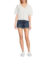 Moa Moa Striped V-Neck Short Sleeve Cropped Top