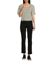 Moa Moa Striped V-Neck Short Sleeve Top