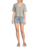 Moa Moa Striped V-Neck Short Sleeve Top