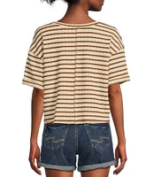 Moa Moa Striped V-Neck Short Sleeve Top