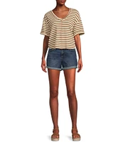 Moa Moa Striped V-Neck Short Sleeve Top