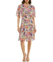 Moda Tara Boat Neck Gold Foil Floral Print Midi Dress