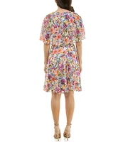 Moda Tara Boat Neck Gold Foil Floral Print Midi Dress