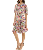 Moda Tara Boat Neck Gold Foil Floral Print Midi Dress