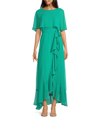 Moda Tara Boat Neck Tie Waist High-Low Hem Wrap Dress