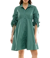 Moda Tara Button Front Collar 3/4 Sleeve Cotton Poplin Shirt Dress