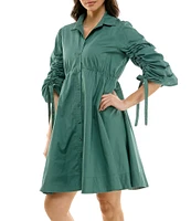 Moda Tara Button Front Collar 3/4 Sleeve Cotton Poplin Shirt Dress