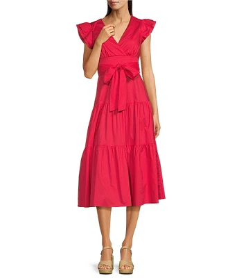 Moda Tara Cap Sleeve Cotton Poplin Tiered Midi Dress