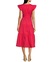 Moda Tara Cap Sleeve Cotton Poplin Tiered Midi Dress