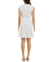 Moda Tara Cap Sleeve V-Neck Pearl Trim Belted Fit and Flare Mini Dress