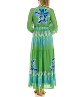 Moda Tara Chiffon Long Sleeve Mock Neck Floral Placement Print A-Line Maxi Dress