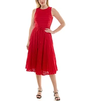 Moda Tara Crew Neck Sleeveless Pleated Fit and Flare Midi Dress