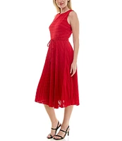 Moda Tara Crew Neck Sleeveless Pleated Fit and Flare Midi Dress