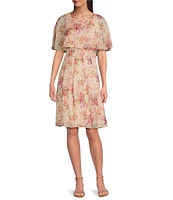 Moda Tara Floral Print Short Sleeve Blouson Dress
