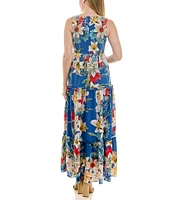 Moda Tara Floral Print Sleeveless Tiered Maxi Dress