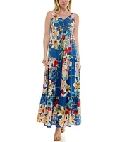 Moda Tara Floral Print Sleeveless Tiered Maxi Dress
