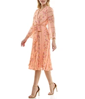 Moda Tara Long Sleeve Faux Wrap V-Neck Floral Chiffon Midi Dress