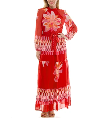 Moda Tara Mock Neck Floral Printed Maxi Dress