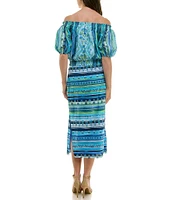 Moda Tara Off-The-Shoulder Short Puff Sleeve Midi 2-Piece Skirt Set