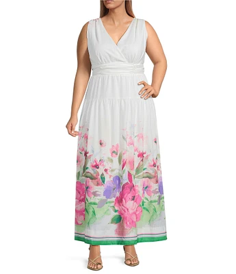 Moda Tara Plus Size Floral V-Neck Sleeveless Chiffon A-Line Maxi Dress