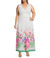 Moda Tara Plus Size Floral V-Neck Sleeveless Chiffon A-Line Maxi Dress