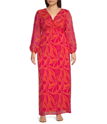 Moda Tara Plus Size Long Sleeve Floral Print Maxi Dress