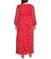 Moda Tara Plus Size Long Sleeve Floral Print Maxi Dress