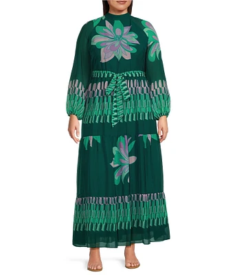 Moda Tara Plus Size Long Sleeve Floral Printed Maxi Dress