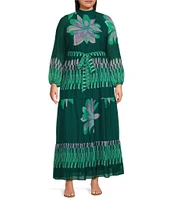 Moda Tara Plus Size Long Sleeve Floral Printed Maxi Dress
