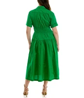 Moda Tara Plus Size Short Sleeve Button Front Poplin Shirt Dress