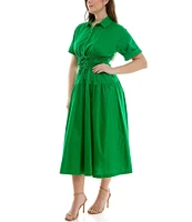 Moda Tara Plus Size Short Sleeve Button Front Poplin Shirt Dress