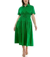 Moda Tara Plus Size Short Sleeve Button Front Poplin Shirt Dress