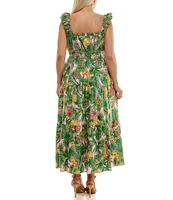 Moda Tara Plus Size Square Neck Sleeveless Tropical Print Tiered A-Line Sundress