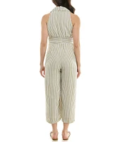 Moda Tara Point Collar Striped Jumpsuit