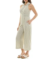 Moda Tara Point Collar Striped Jumpsuit