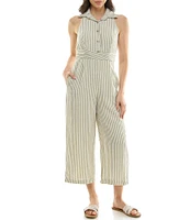 Moda Tara Point Collar Striped Jumpsuit