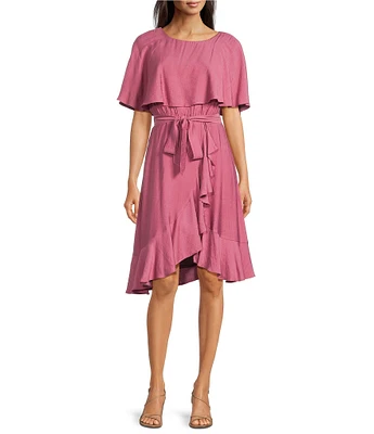 Moda Tara Short Capelet Sleeve Boat Neck Ruffle Wrap Midi Dress
