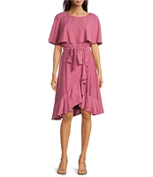 Moda Tara Short Capelet Sleeve Boat Neck Ruffle Wrap Midi Dress