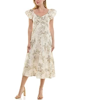 Moda Tara Short Flutter Sleeve Toil Print A-Line Midi Dress