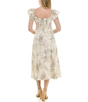 Moda Tara Short Flutter Sleeve Toil Print A-Line Midi Dress