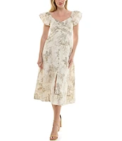 Moda Tara Short Flutter Sleeve Toil Print A-Line Midi Dress