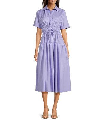 Moda Tara Short Sleeve Button Front Poplin Shirt Dress